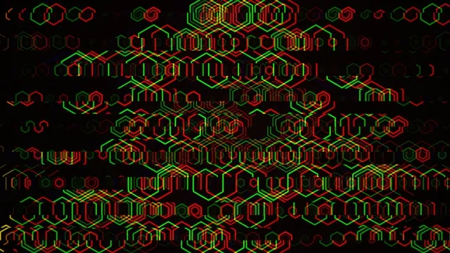 Colorful patterns of shapes on a dark background