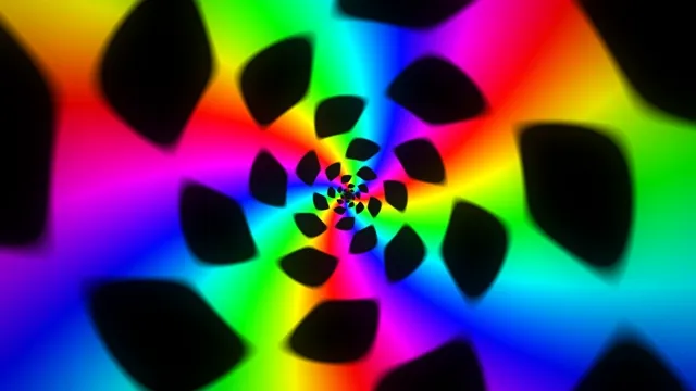 Colorful Rainbow Spiral Tunnel with Black Shapes