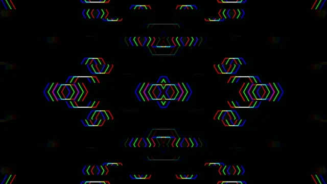 Colorful shapes and patterns on a black background