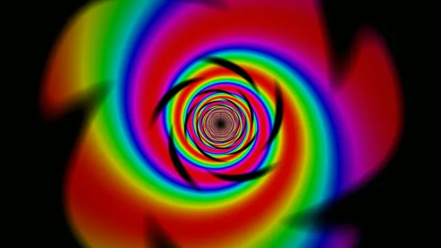 Colorful spiral design in bright rainbow colors and patterns