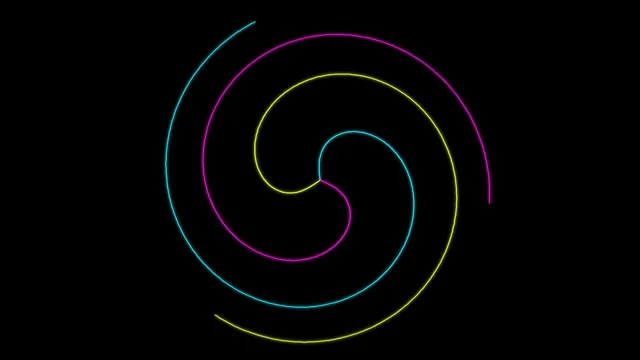 Colorful spiral design with lines on a black background