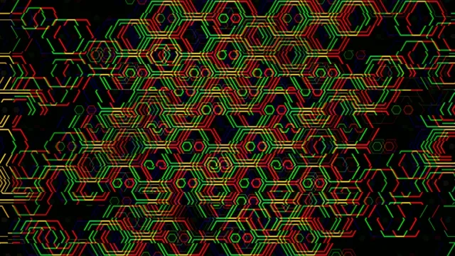 Colors and patterns of hexagons in a digital design