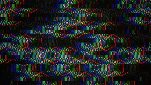 Colors and shapes create patterns on a dark background