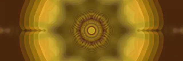 黃金色同心星霓虹隧道，具有輻射幾何圖案的3:1超寬VJ循環動畫背景