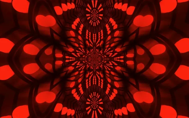 Rød Fraktal Kaleidoskop Neon Tunnel VJ Loop 16:10 MacBook 60fps Pauseskærm