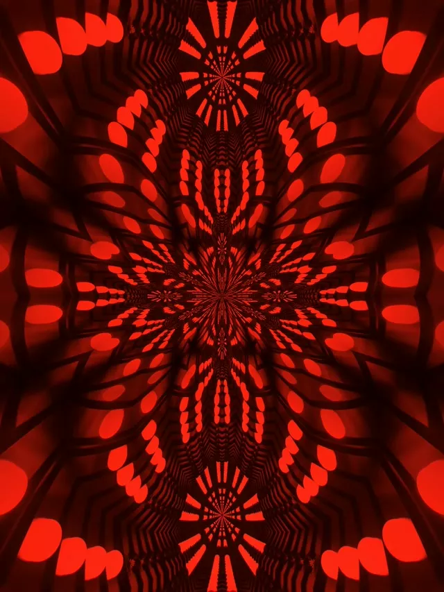 Raudonas Fraktalas Kaleidoskopas Neon Tunelis VJ Loop 3:4 iPad Portretinis 60fps Ekrano Užsklanda