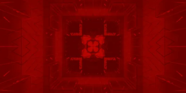 Derin kırmızı neon tüneli, parlayan elmas ızgara deseni karanlığa kayıyor, 4K VJ döngü hareketi