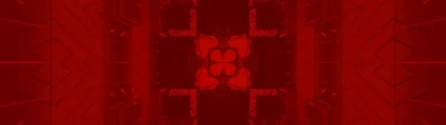 Jasny czerwony geometryczny tunel neonowy z symetrycznymi wzorami tworzący hipnotyzujący efekt wiru 3D dla pętli VJ