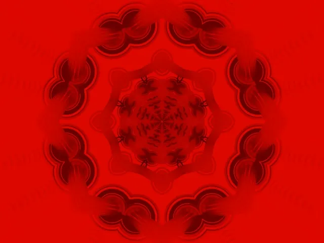 Simetrisks sarkans neons mandala modeļis ar spīdošiem ģeometriskiem ziediem, kas izstaro no centra, veidojot tuneles efektu 4K VJ cilpā