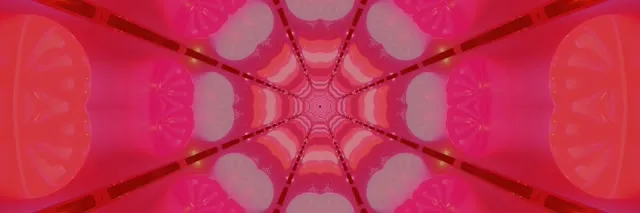 Symetrický červený neonový kaleidoskop-tunel so žiariacim vzorom pavučiny, ružovo-purpurový radiálny vír, VJ slučka 60fps