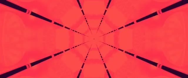 Tunnel néon rouge avec motif d'étoile kaléidoscope rayonnant convergeant vers le centre, boucle VJ 4K avec design géométrique symétrique