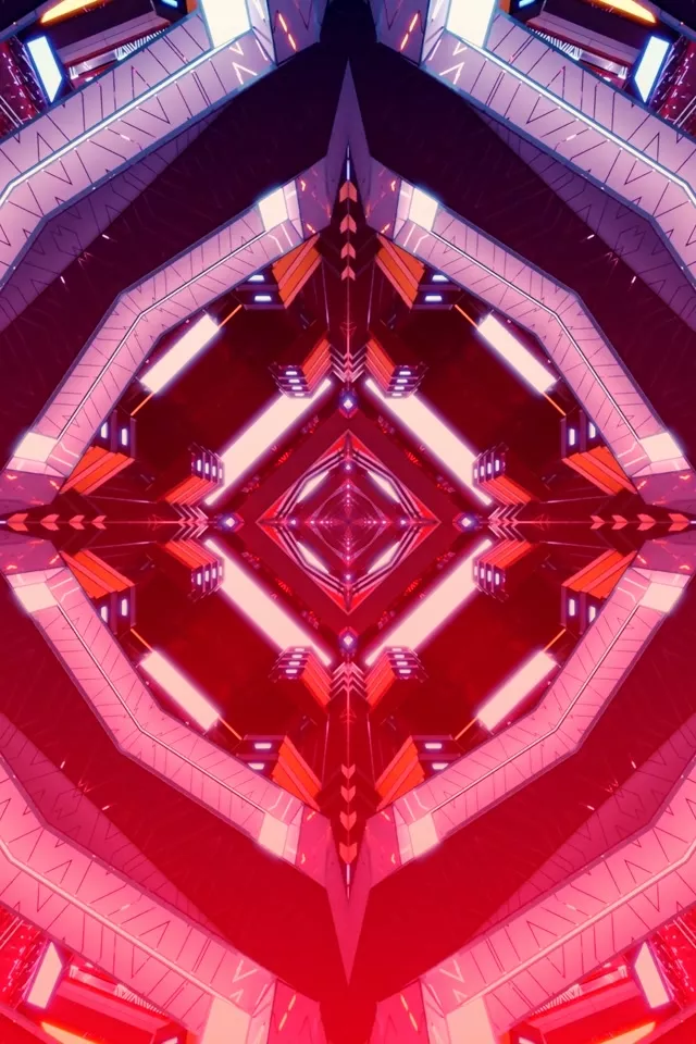 Tunel Neon Kaleidoskop Diamant i Kuq VJ Loop 2:3 Portrait 60fps Screensaver