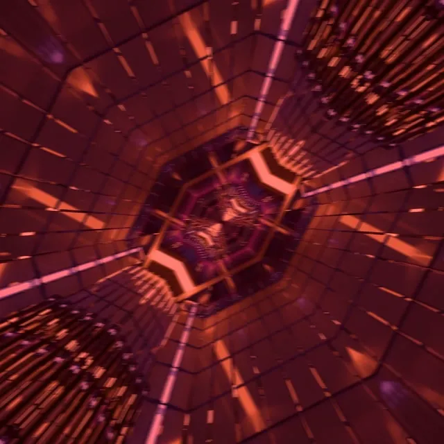 Neon Tunnel Rød Sekskant Hvirvel VJ Loop 1:1 Kvadrat 60fps Pauseskærm