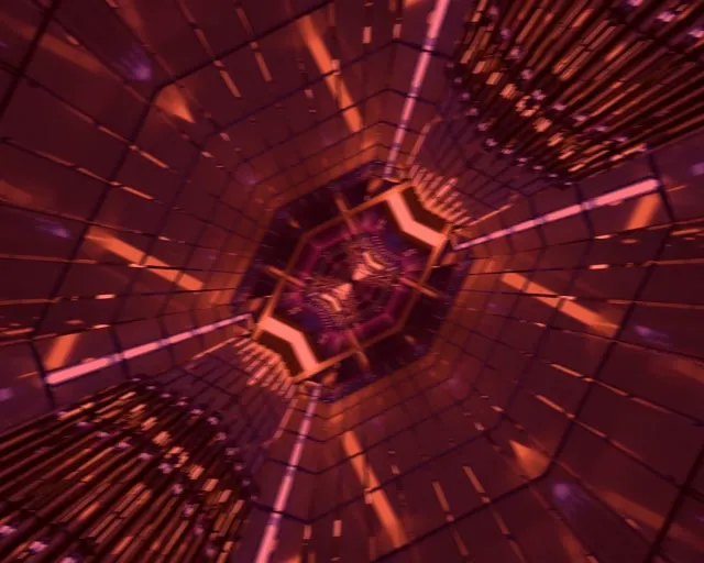 VJ loop Tunel Neon Grilă Hexagon Roșie 5:4 industrial 60fps Economizor Ecran