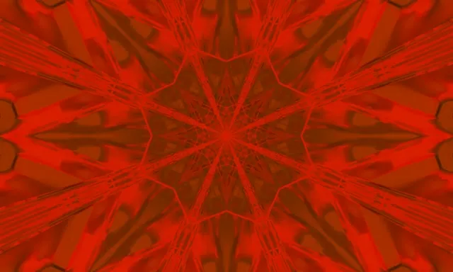 نمط كاليدوسكوب فراكتالي أحمر متألق ينبض من المركز، إنشاء تأثير دوامة نفق نيون مجرد لحلقات VJ