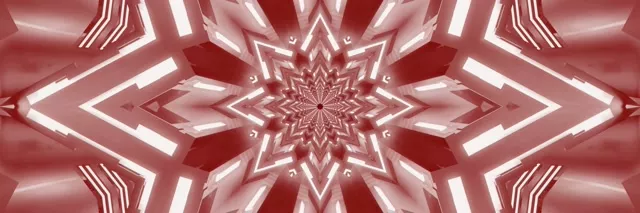 Симетричен червен неонов звездичен калейдоскоп тунел със светещи геометрични модели, 4K VJ цикъл