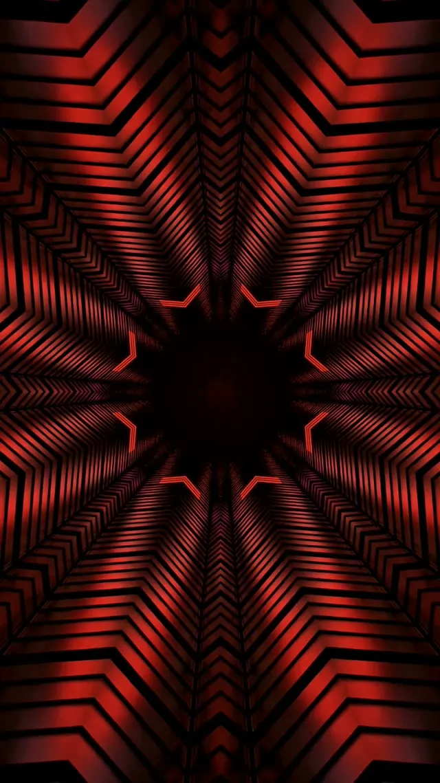 Neon Tunnel Red Star Kaleidoscope VJ Loop 9:16 Reels 60fps Screensaver
