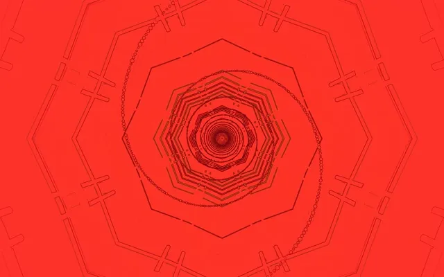 Rød Neon Tunnel Oktagon Vortex VJ Loop 60fps 16:10 MacBook Pauseskærm