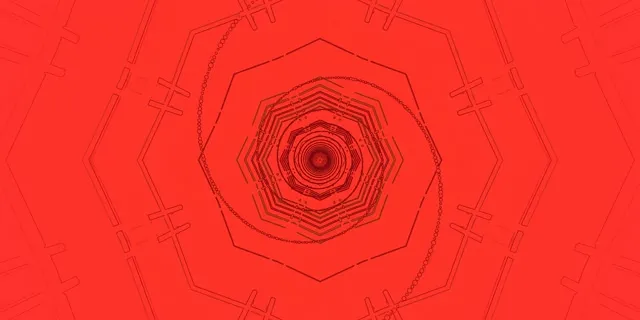 Túnel Neón Rojo Octágono Vórtice VJ Loop 2:1 Univisium 60fps Salvapantallas