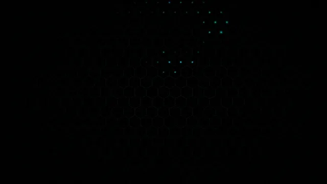 Cyan digital particles flowing through hexagonal grid 4K UHD