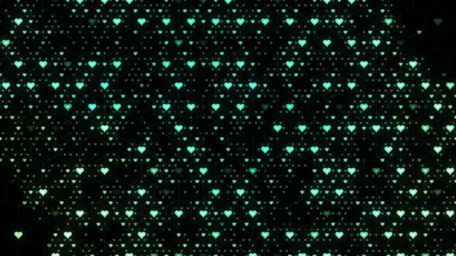Cyan Glowing Hearts Falling - 4K Digital Animation