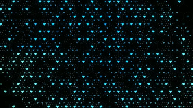 Cyan glowing hearts falling 4K UHD widescreen motion background