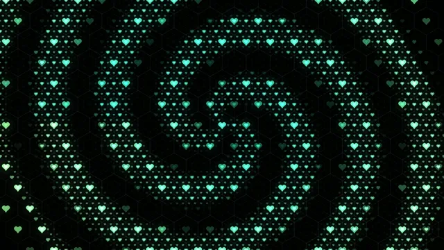 Cyan Hearts Falling Animation on Black Background