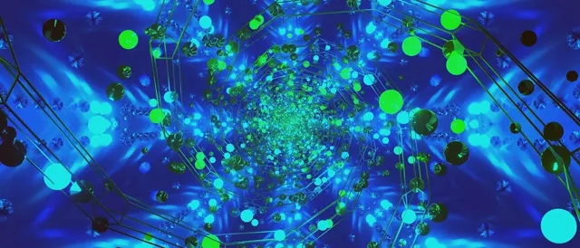 Cyan Nodes VJ Loop 21:9 Ultrawide - Tech Sphere Neon Tunnel 60fps