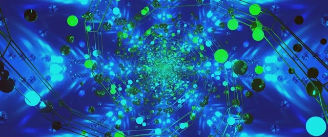 Cyan Nodes VJ Loop 2.39:1 Cinema - Tech Sphere Neon Tunnel 60fps