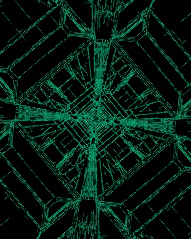 Helder groen neon roosteruitsluitingslyn vorm hipnotiese spiraal tonnel wervelwind op swart, abstrakte VJ motion lus 60fps