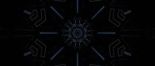 Neon Tonnel Donkerblou Fraktaal Kaleidoskoop VJLoops 21:9 Ultrawyd 60fps Skermbespaarder
