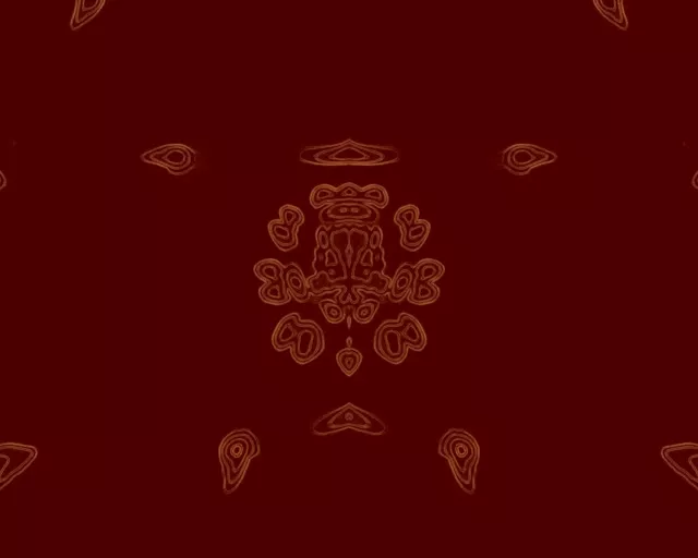 深紅和金色對稱曼陀羅圖案，霓虹輪廓效果在深紅背景上，抽象幾何VJ動畫循環背景