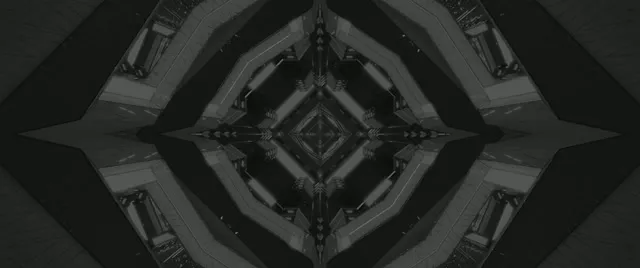 Corak kaleidoskop berlian simetri gelap dengan struktur neon geometri, nada hitam dan kelabu, gelung VJ 4K