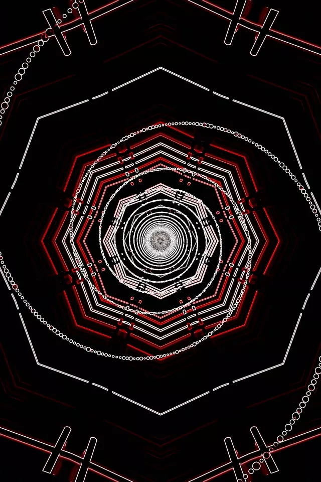 نفق نيون أحمر سداسي دوامة حلقة VJ 2:3 صورة عمودي 60fps شاشة توقف