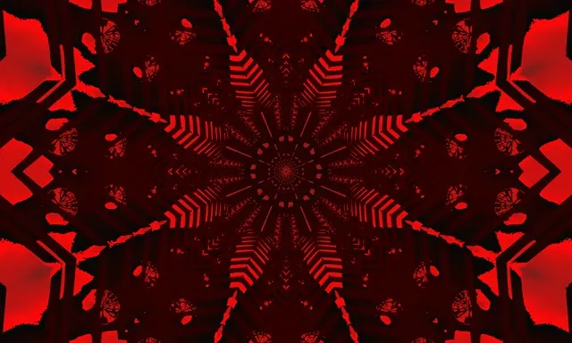 Konsentriske røde neon-stjernformer skaper hypnotiserende geometrisk virvel-mønster for VJ-løkke skjermsparer