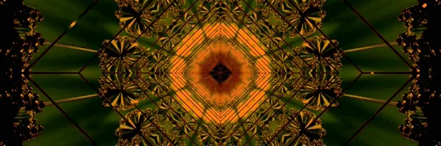 Симметричный оранжево-золотой неоновый алмазный вихрь с радиальными геометрическими узорами, 4K 60fps VJ-петля