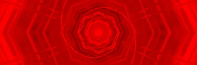 Spīdošs sarkans neons astoņstūra virpulis tunelis ar mirdzošiem ģeometriskiem slāņiem, radot hipnotizējošu 3D dziļuma efektu, ideāls 4K VJ loop ekrānsaudzētājs