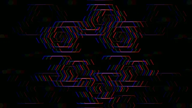 Dynamic neon hexagon 4K motion background with vibrant RGB lines