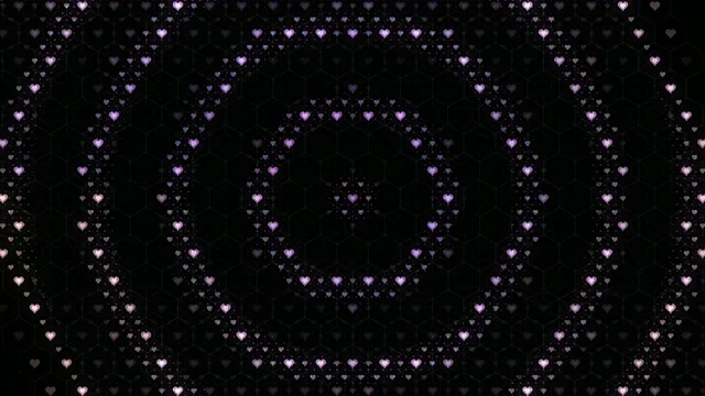 Elegant 4K pink hearts flowing loop with dark hexagon pattern background