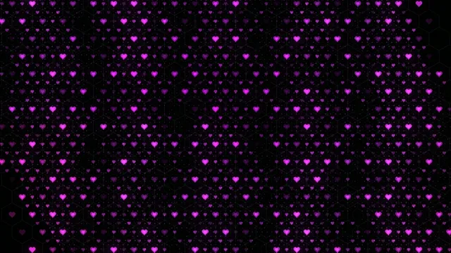 Falling Neon Pink Hearts on Black Background