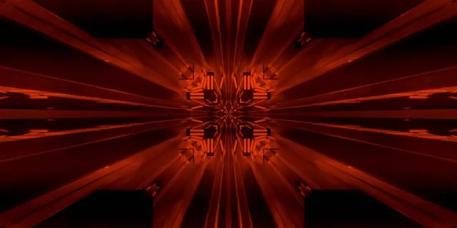 Terowongan Neon Fraktal Merah Kaleidoskop VJ Loop 2:1 Univisium 60fps Screensaver