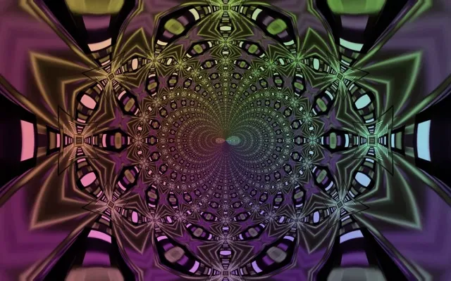 Neon Tunnel Fraktal Kaleidoskop VJLoops 16:10 Macbook 60fps Pauseskærm