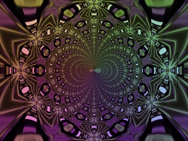 Neon Tunnel Fraktal Kaleidoskop Øye Rutenett 4:3 Klassisk 60fps Skjermsparer VJ Loop