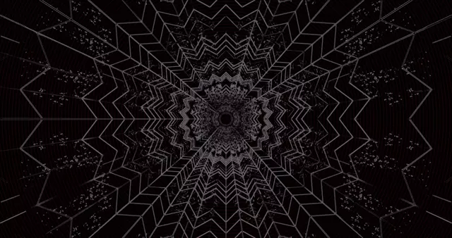 সমসঙ্গত জ্যামিতিক নিয়ন টানেল, সংযুক্ত শেভরন প্যাটার্ন সর্পিল ভিতরে, গভীর পটভূমি উজ্জ্বল সাদা লাইনের সাথে, মোহনীয় VJ লুপ 4K