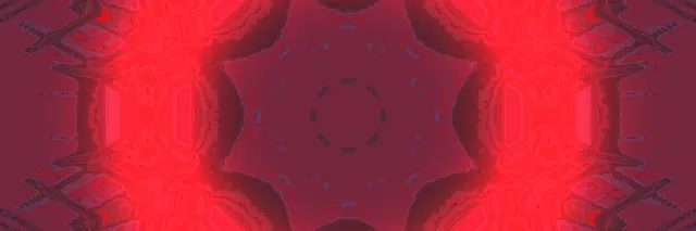 Simetriški raudoni neoniniai tuneliai su šviesiais mandalo raštais, vibranti magistralinė šviesa sukuria abstraktų VJ kilpą