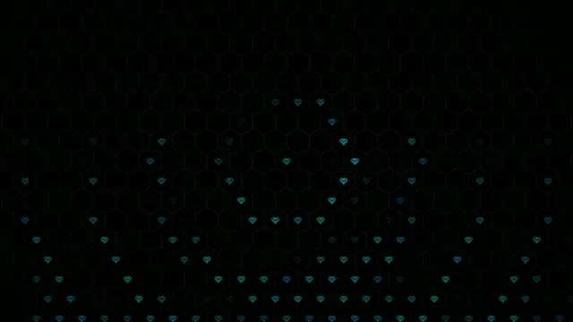 Glowing cyan hearts floating on hexagonal grid 4K motion background