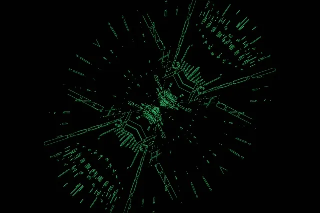 Neon Tunnel Green Wireframe Spider Burst VJ Loop 3:2 Surface 60fps Screensaver