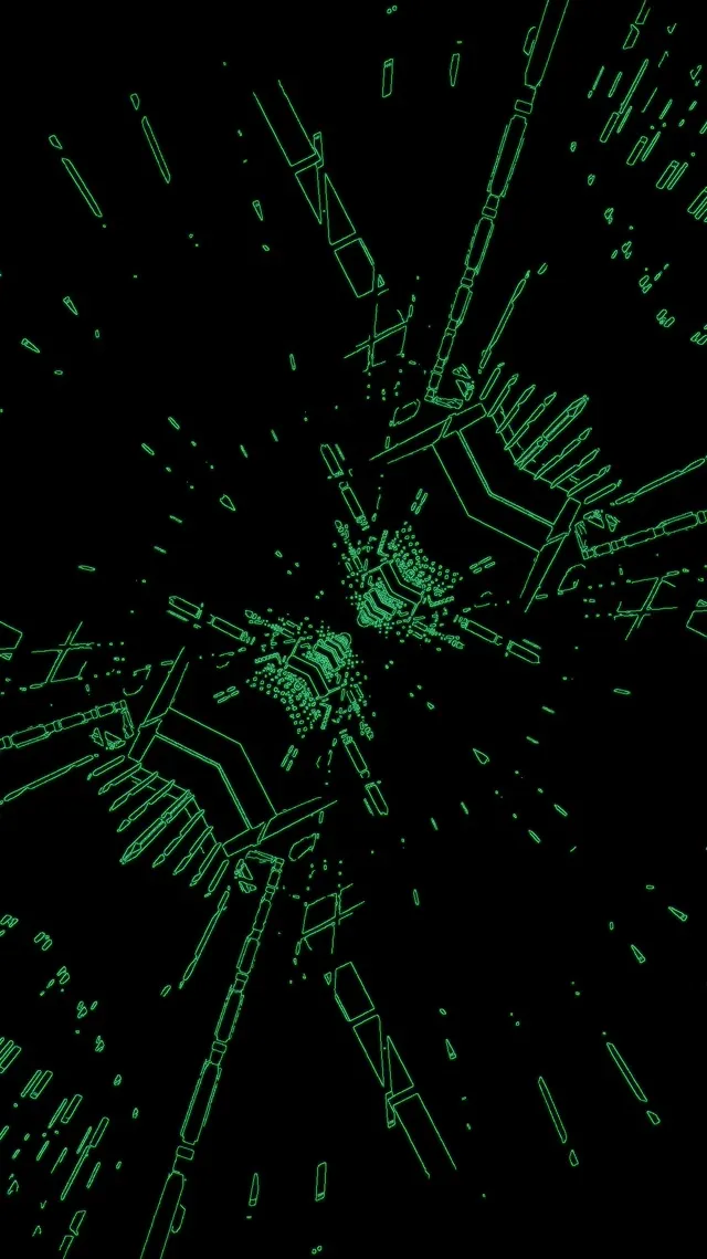 Neon Alagút Zöld Áramkör Robbanás VJ Loop 9:16 Reels 60fps Képernyővédő