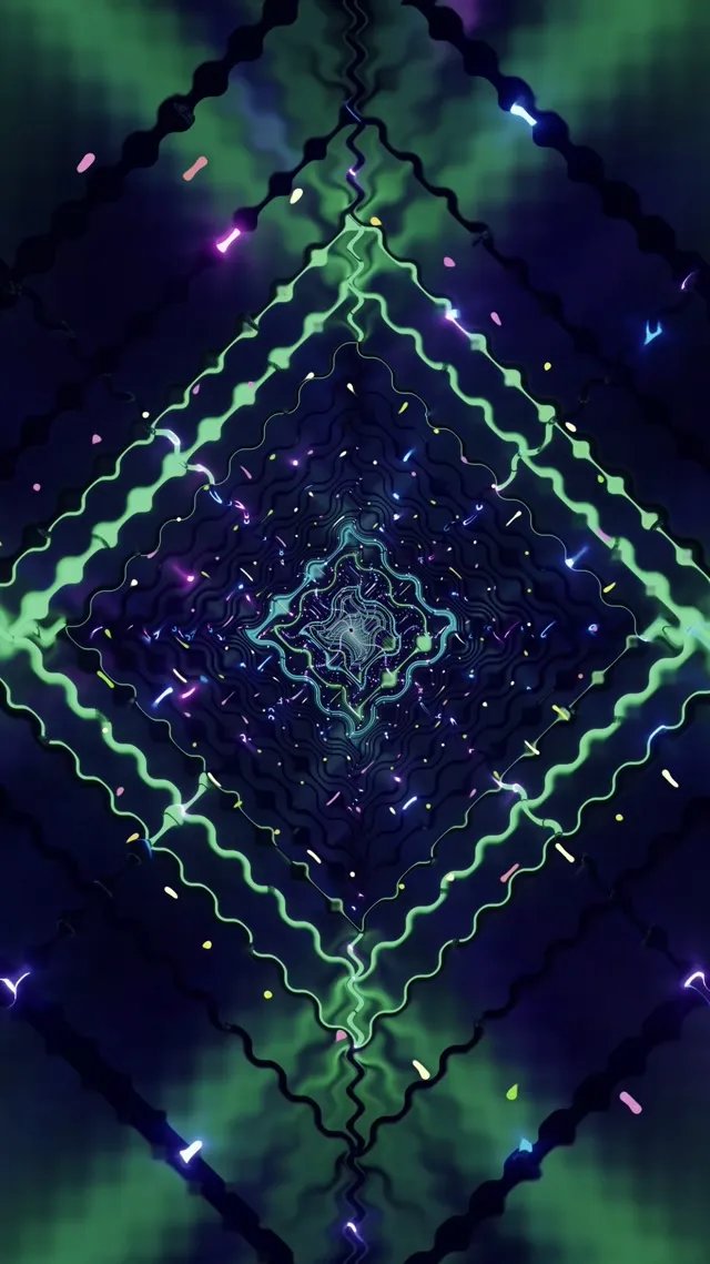 霓虹隧道 VJ Loop | 綠色鑽石漩渦 | 9:16 Reels 60fps 螢幕保護程式