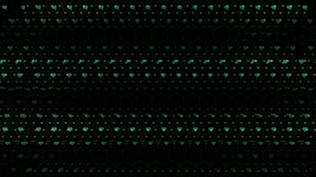 Glowing green hearts 4K UHD widescreen motion background loop